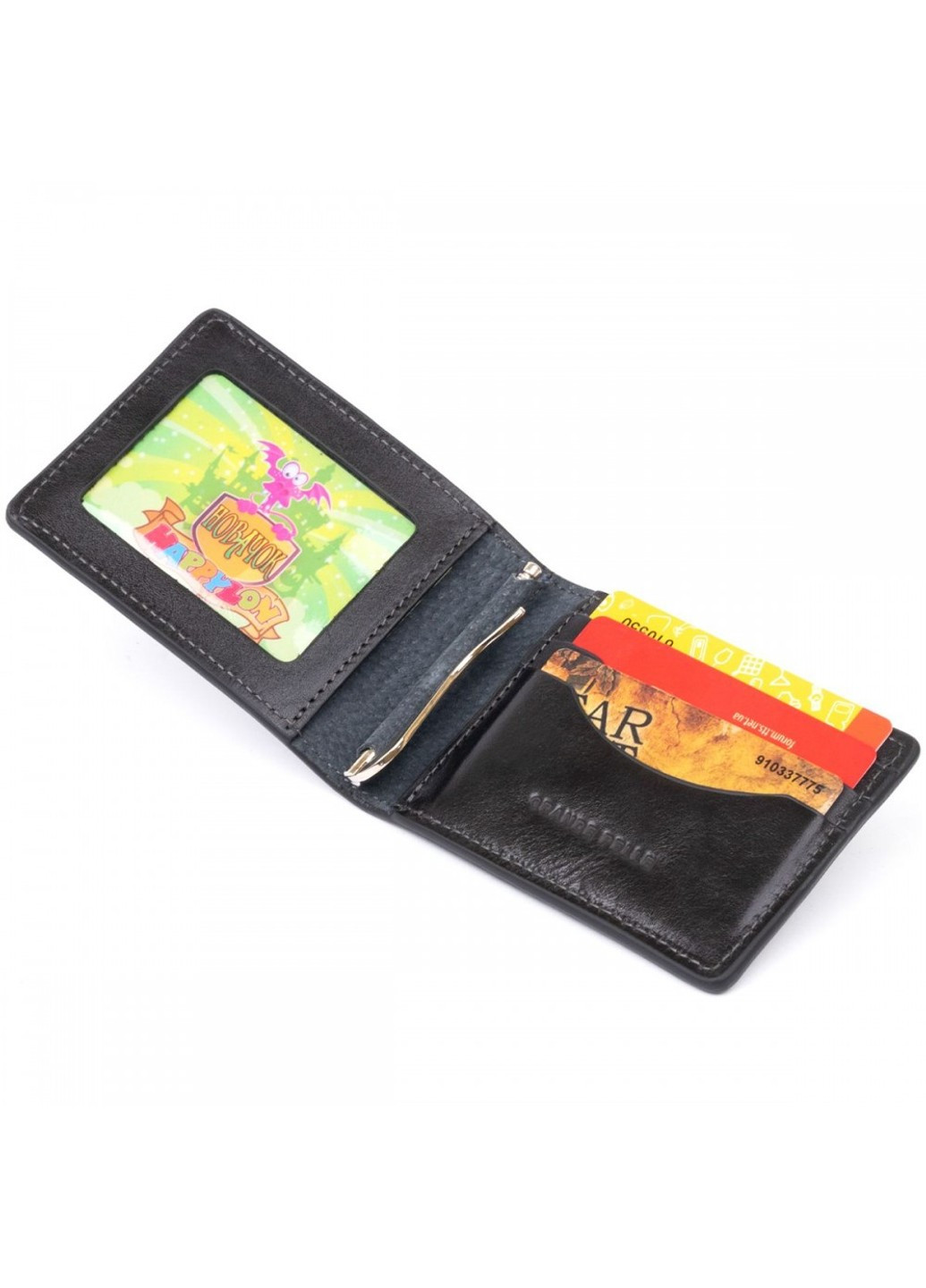 Чоловіче шкіряне портмоне з затиском для грошей без застібки 11295 Чорне Grande Pelle (262524139)