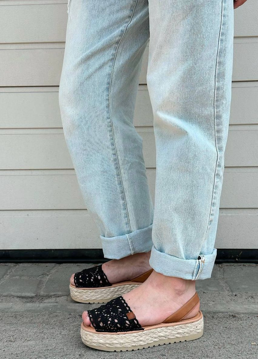 Черные босоножки Vakko без застежки с с кружевомм