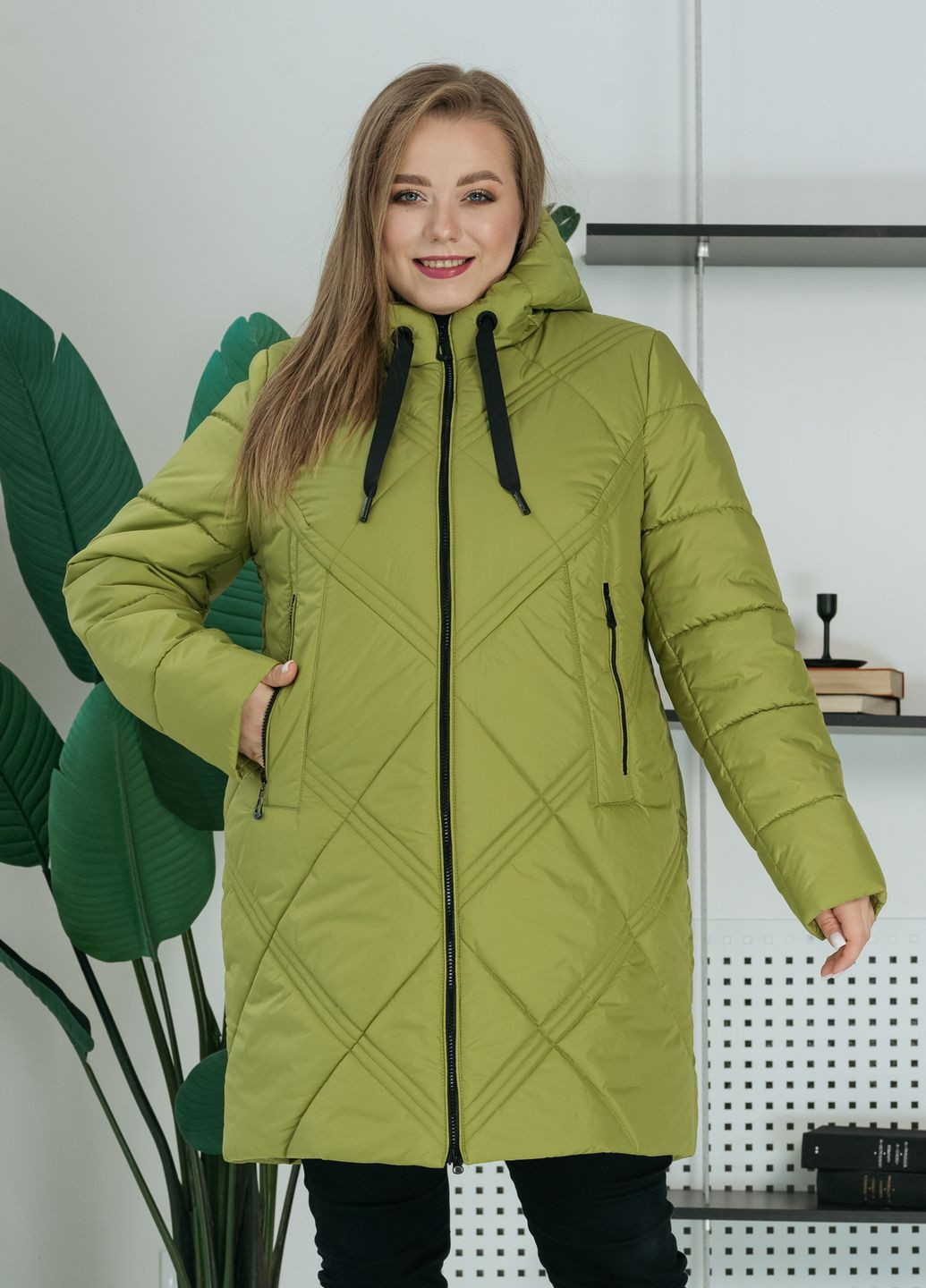 Світло-зелена демісезонна демісезонна жіноча куртка великого розміру куртка-пальто SK
