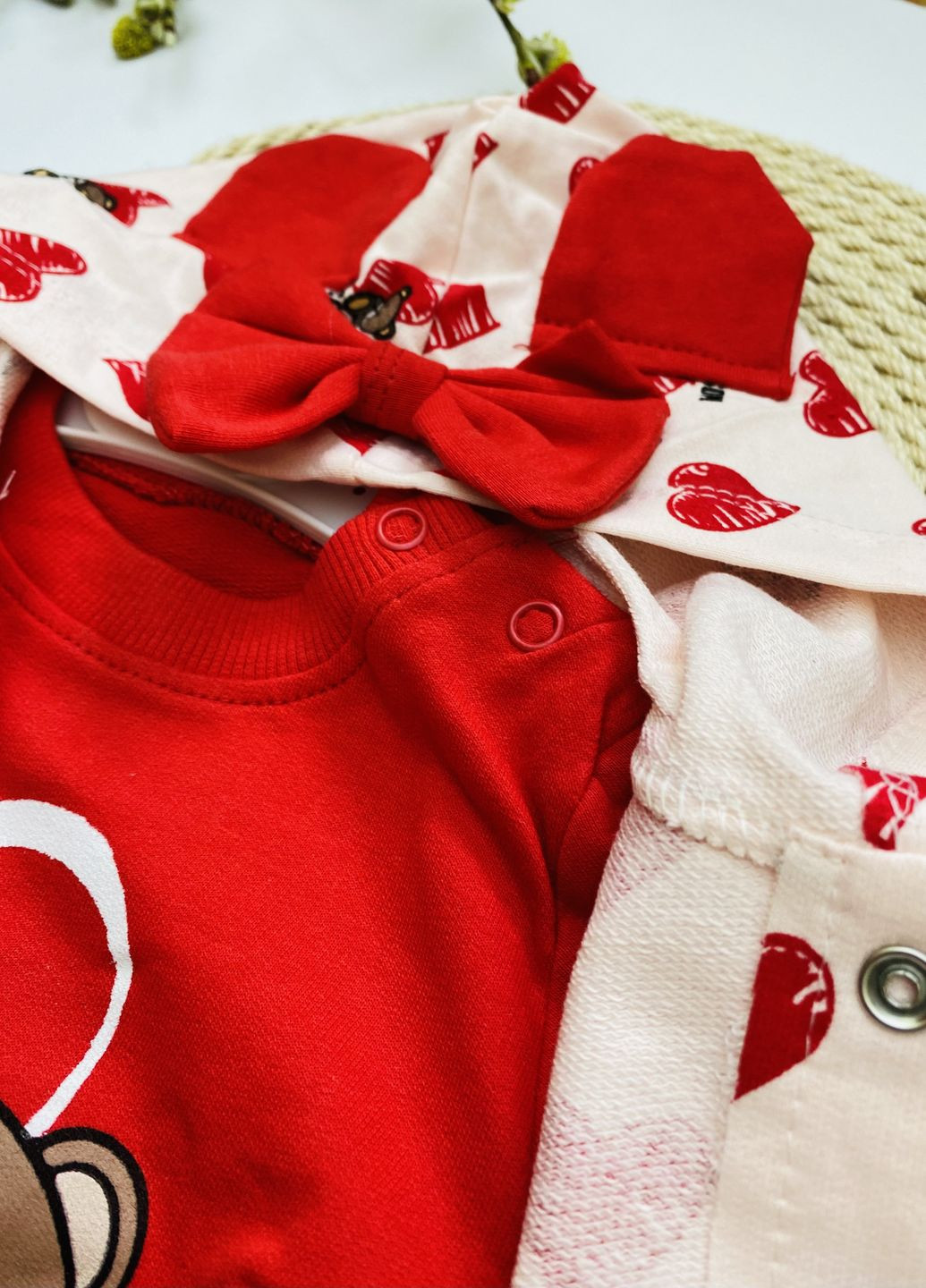 Красный демисезонный комплект ясельный для девочек сердечка мишка Murat baby
