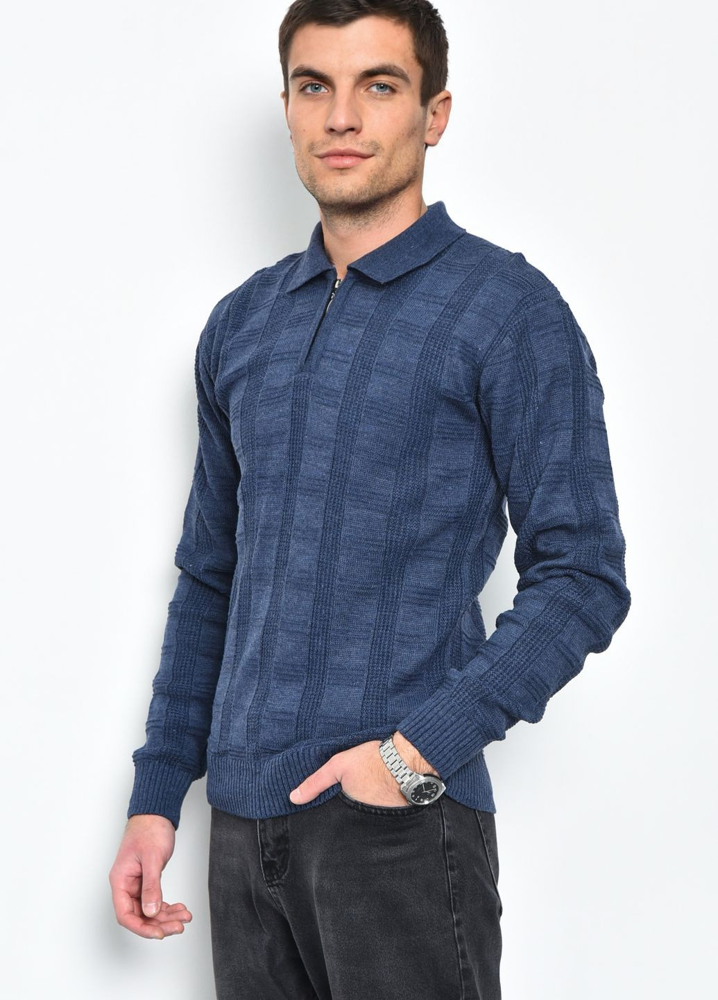Синій демісезонний светр чоловічий синього кольору акриловий пуловер Let's Shop