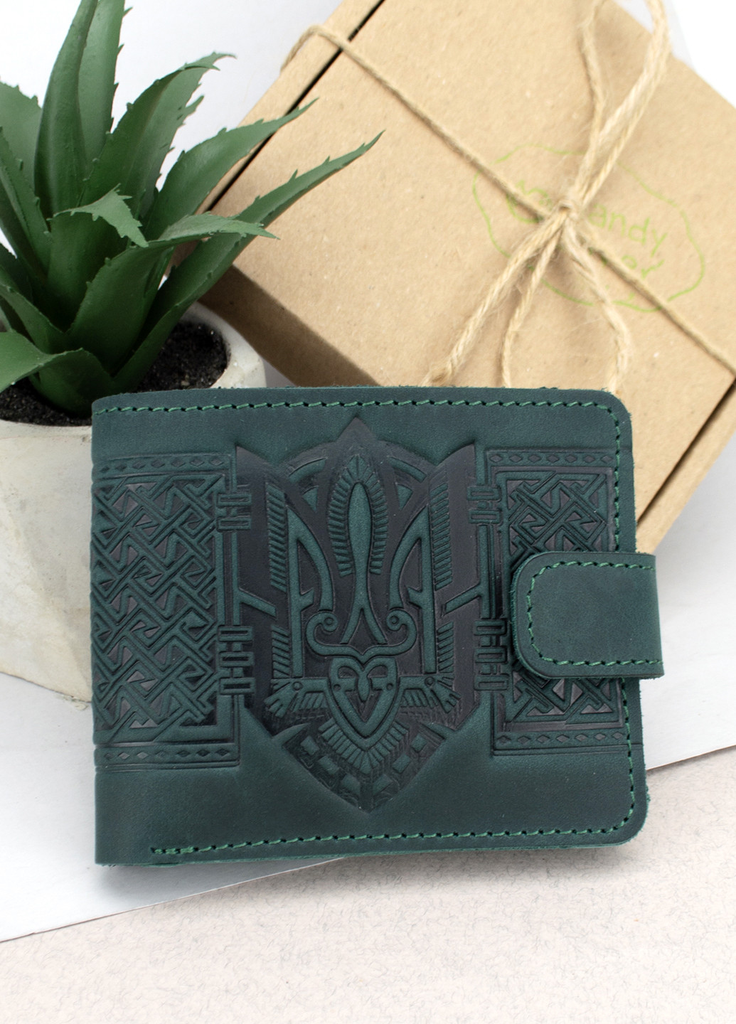 Портмоне мужское кожаное HC0041 зеленое с гербом Украины HandyCover (272632148)