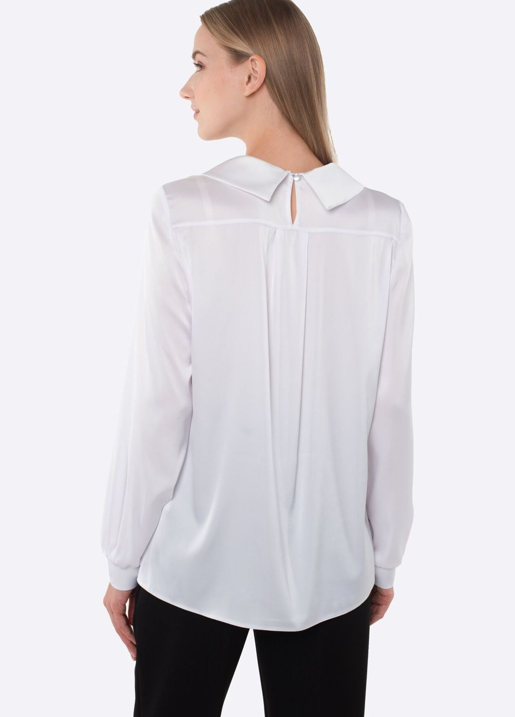 Білосніжна демісезонна перлинно-біла блуза з віскозного атласу 1311 Cat Orange