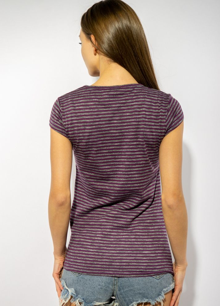 Прозора літня футболка жіноча в смужку з принтом (сіро-фіолетовий) Time of Style