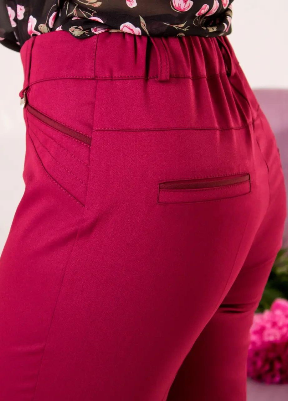 Бордовые классические демисезонные укороченные брюки No Brand