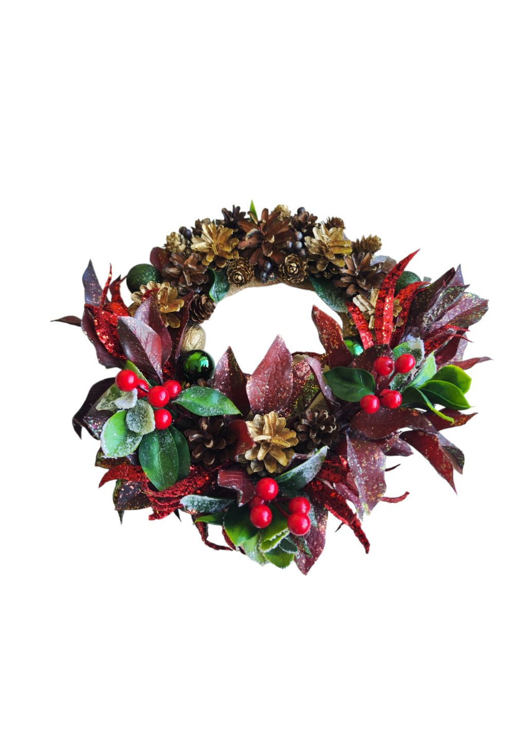 Різдвяний вінок з натуральними шишками бордового кольору Ksenija Vitali (263063892)