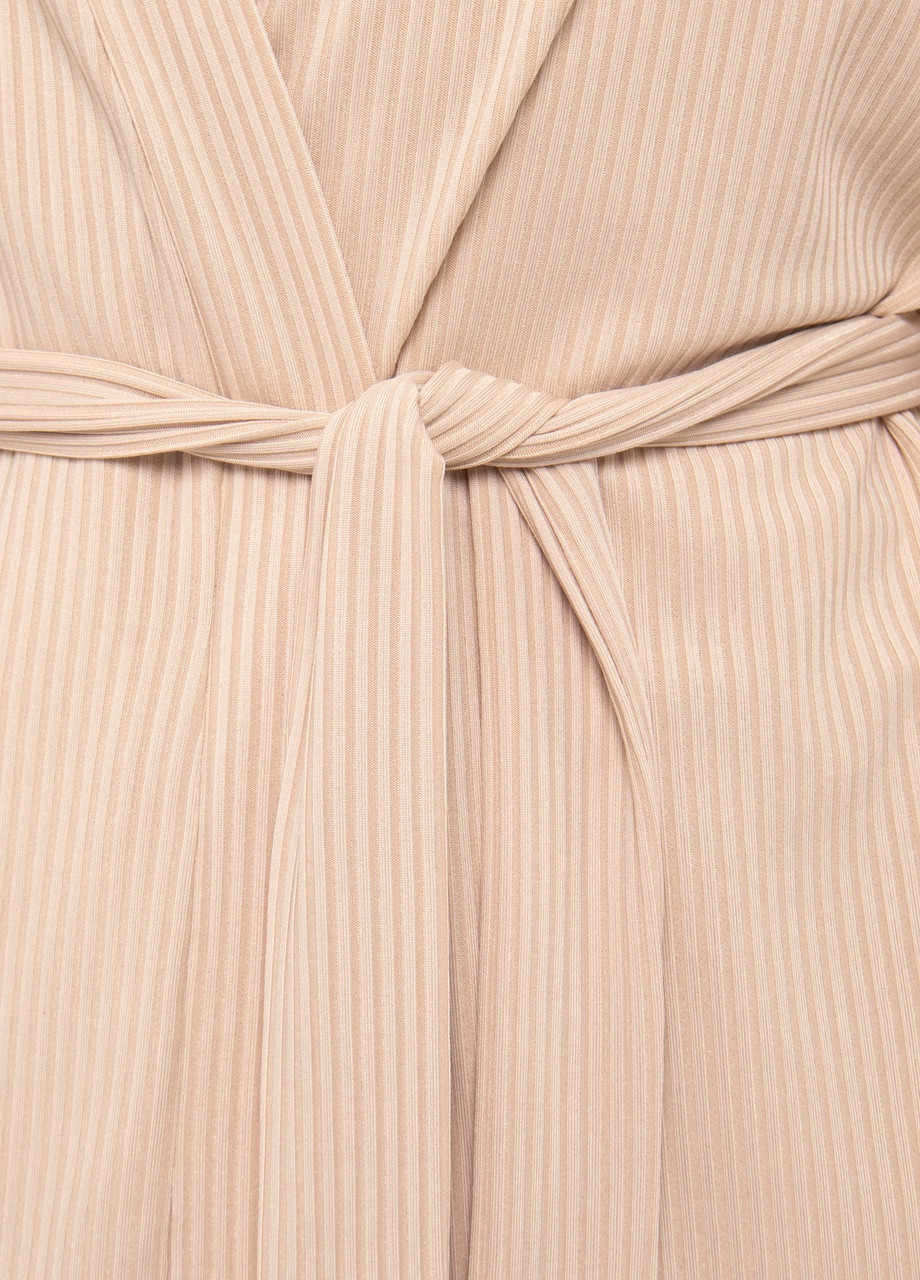 Айвори всесезон пижамный женский комплект тройка в рубчик, халат, футболка с шортами крем Maybel