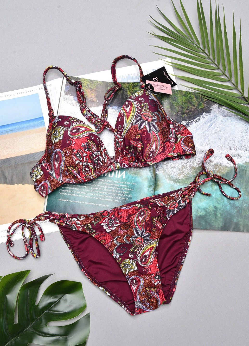 Бордовий літній купальник жіночий бордового кольору розмір 75в Let's Shop