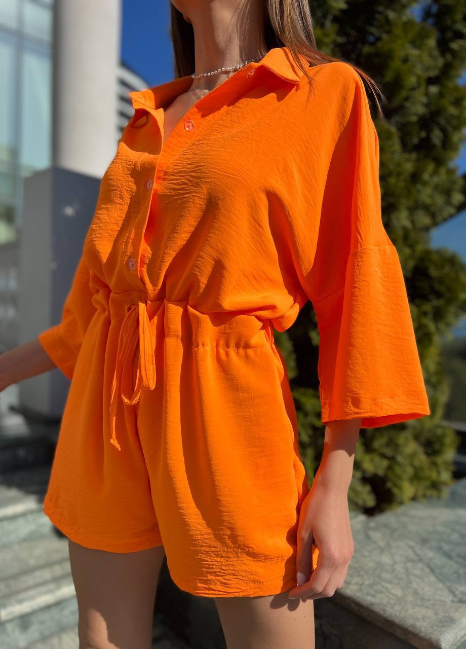 Яскравий літній комбінезон Vakko комбінезон-шорти однотонний помаранчевий кежуал креп