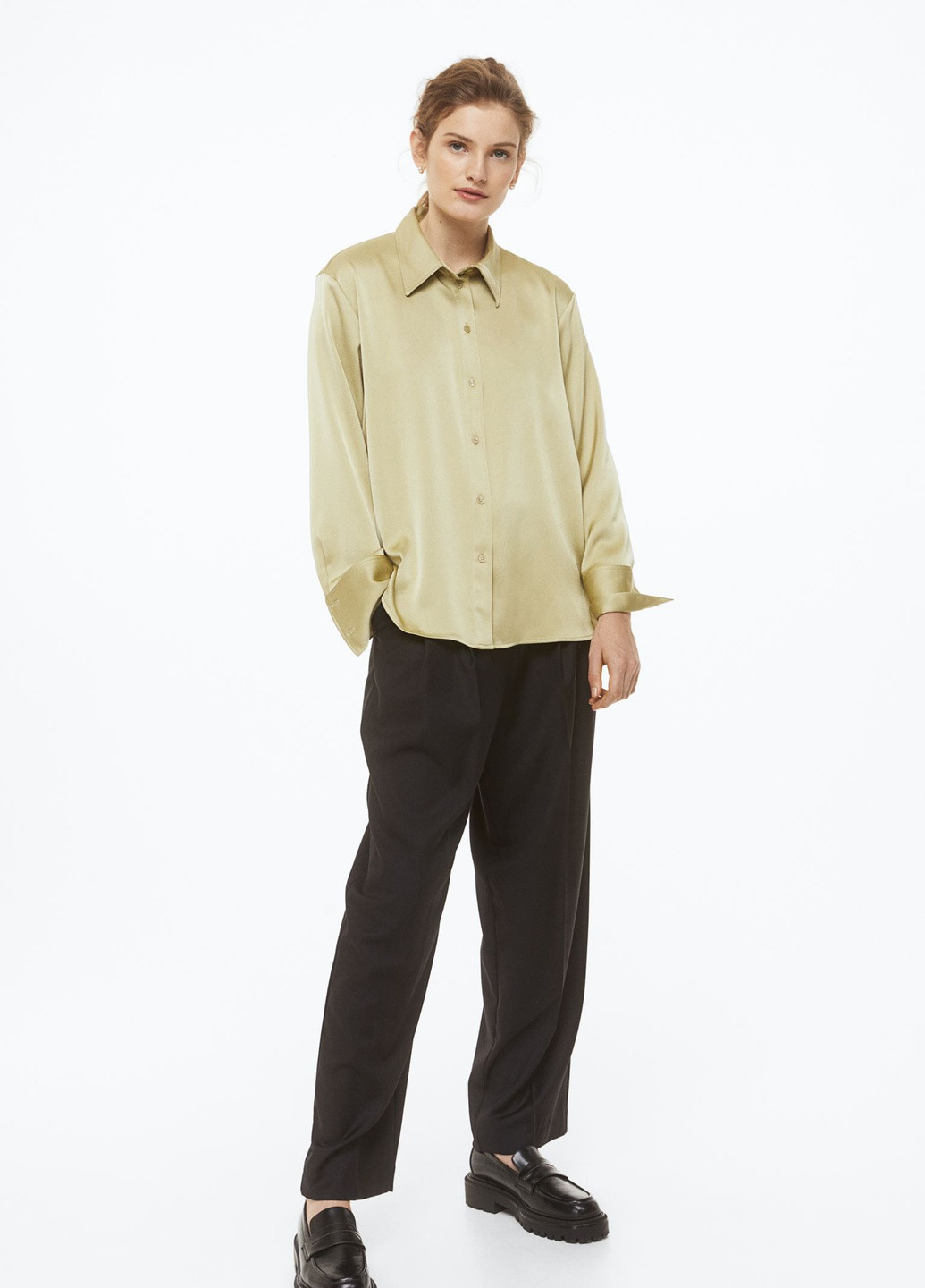 Золотой классическая рубашка однотонная H&M с длинным рукавом