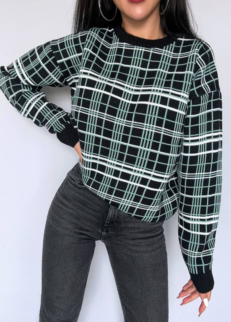 Комбінований демісезонний стильний кежуал светр клітинка Vakko