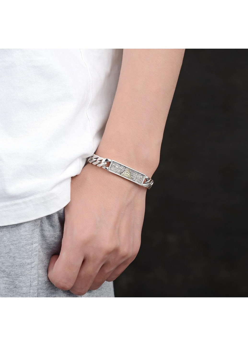Срібний елітний браслет Око Масонів панцирного плетіння No Brand (259576799)