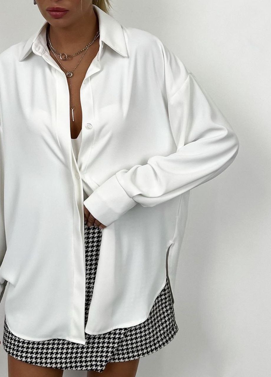 Шикарна однотонна базова сорочка з шовку "Армані", елегантна та приємна до тіла біла сорочка No Brand г-1463-522 1 (268471689)