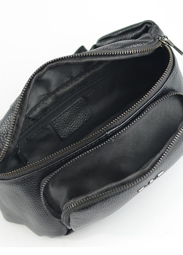 Кожаная черная поясная сумочка бананка через плечо, нагрудная маленькая сумка из натуральной кожи No Brand (266914603)