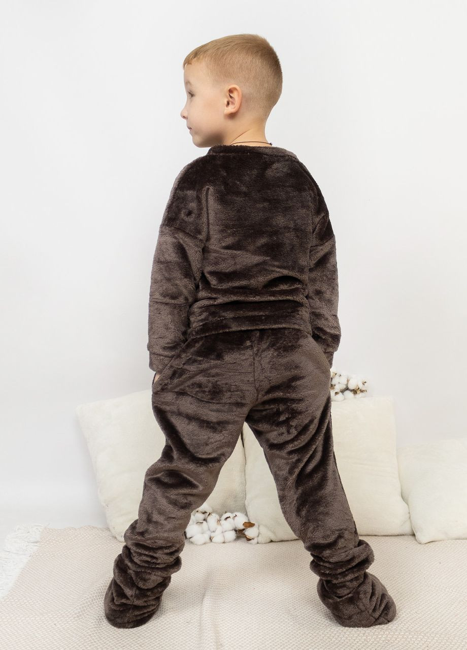 Темно-коричнева піжама дитяча домашня махрова кофта зі штанами шоколадний Maybel