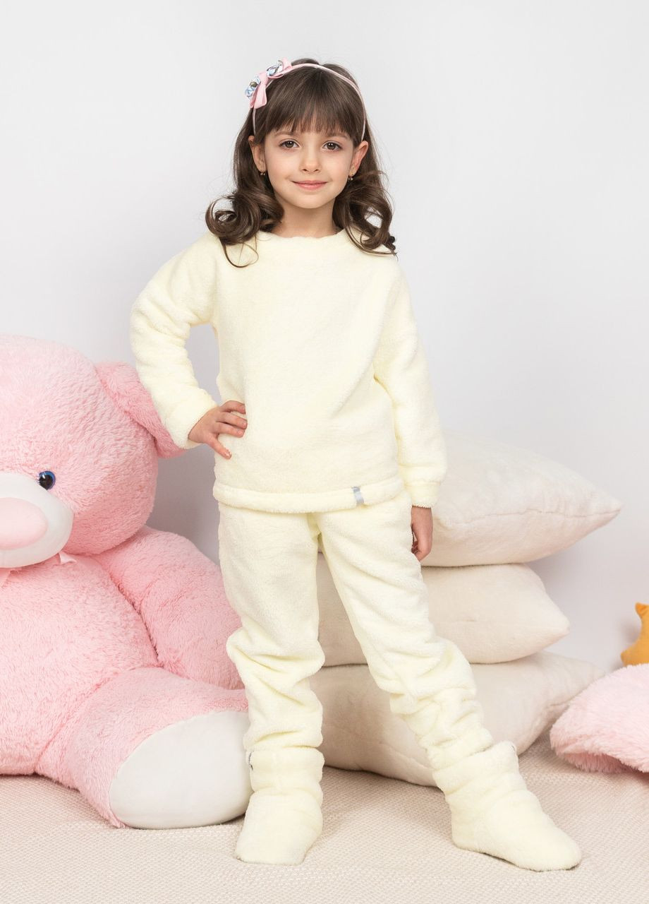 Молочна піжама дитяча домашня махрова кофта зі штанами крем Maybel