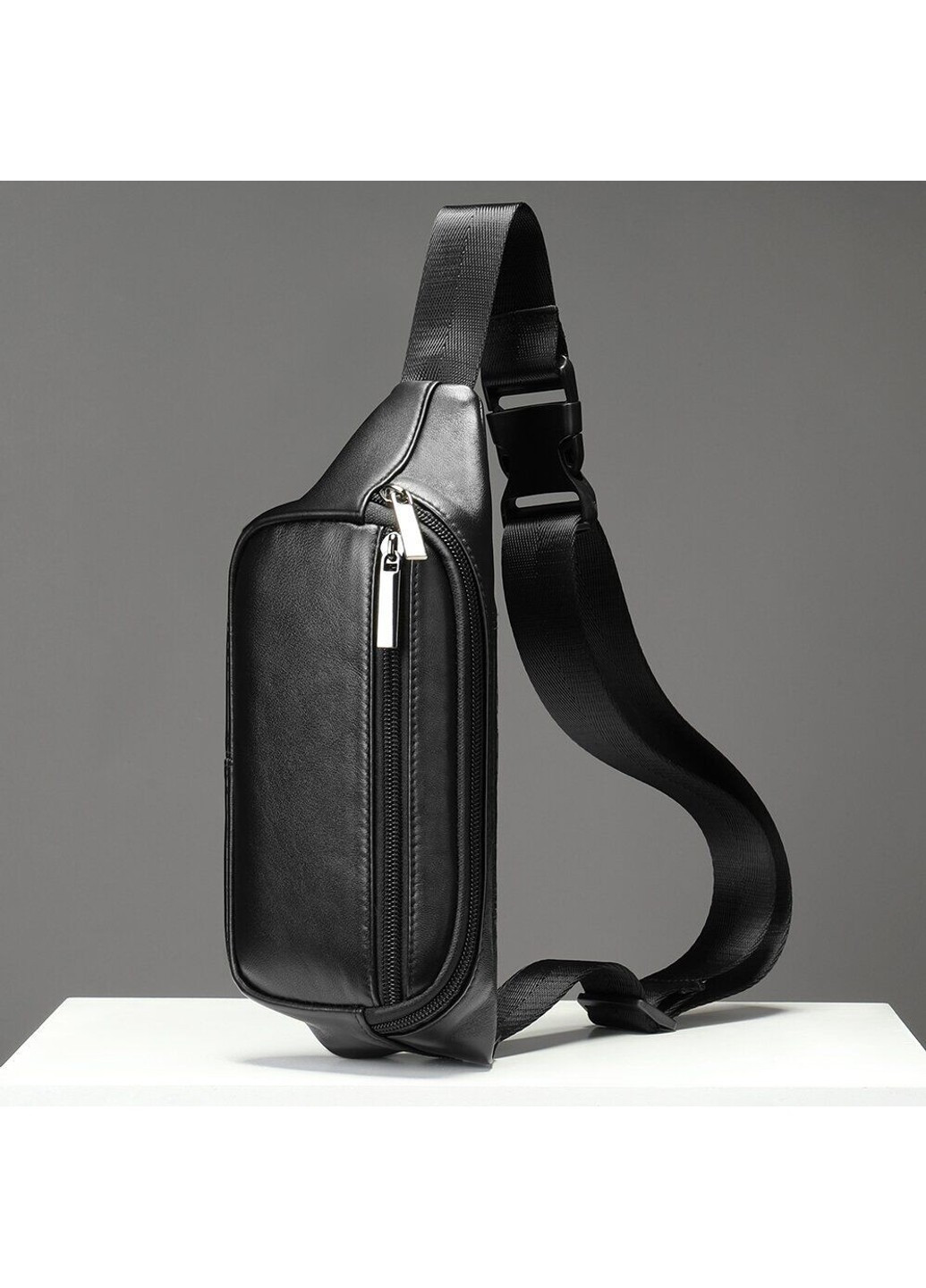 Мужская кожаная чёрная сумка на пояс 14999 Vintage (269994128)