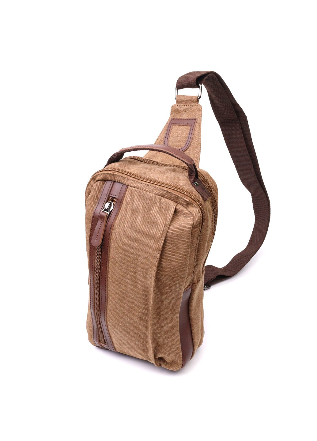 Вертикальная мужская сумка через плечо из плотного текстиля 22191 Коричневый Vintage (267932196)