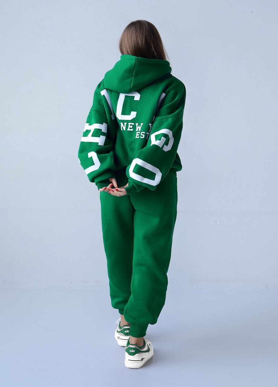 Теплый женский спортивный костюм на флисе Оверсайз 2.0 Зеленый Chicago 2311 (268561896)
