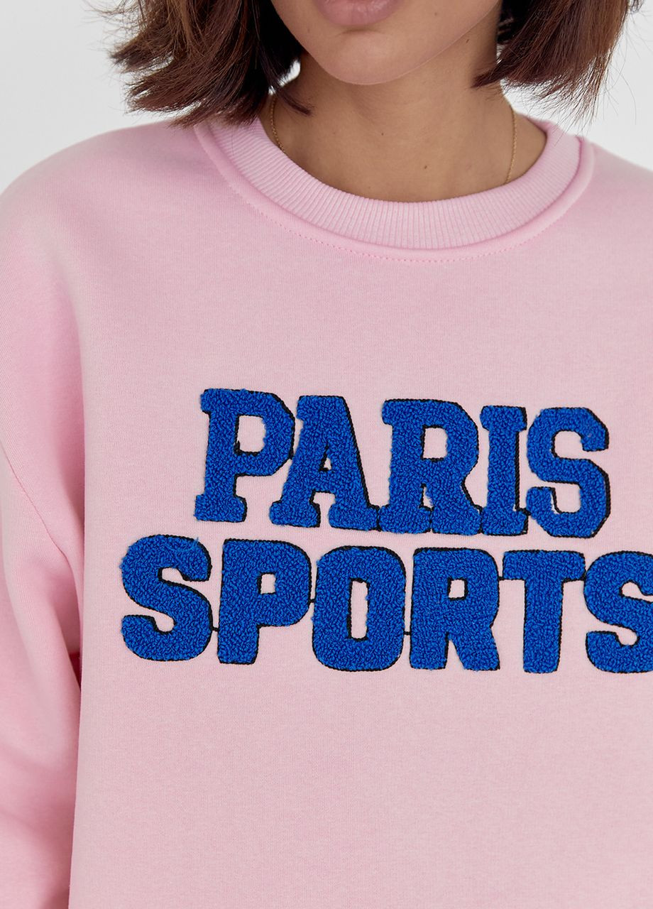 Теплий світшот на флісі з написом Paris Sports - рожевий Lurex - Вільний крій рожевий повсякденний трикотаж - (264559126)