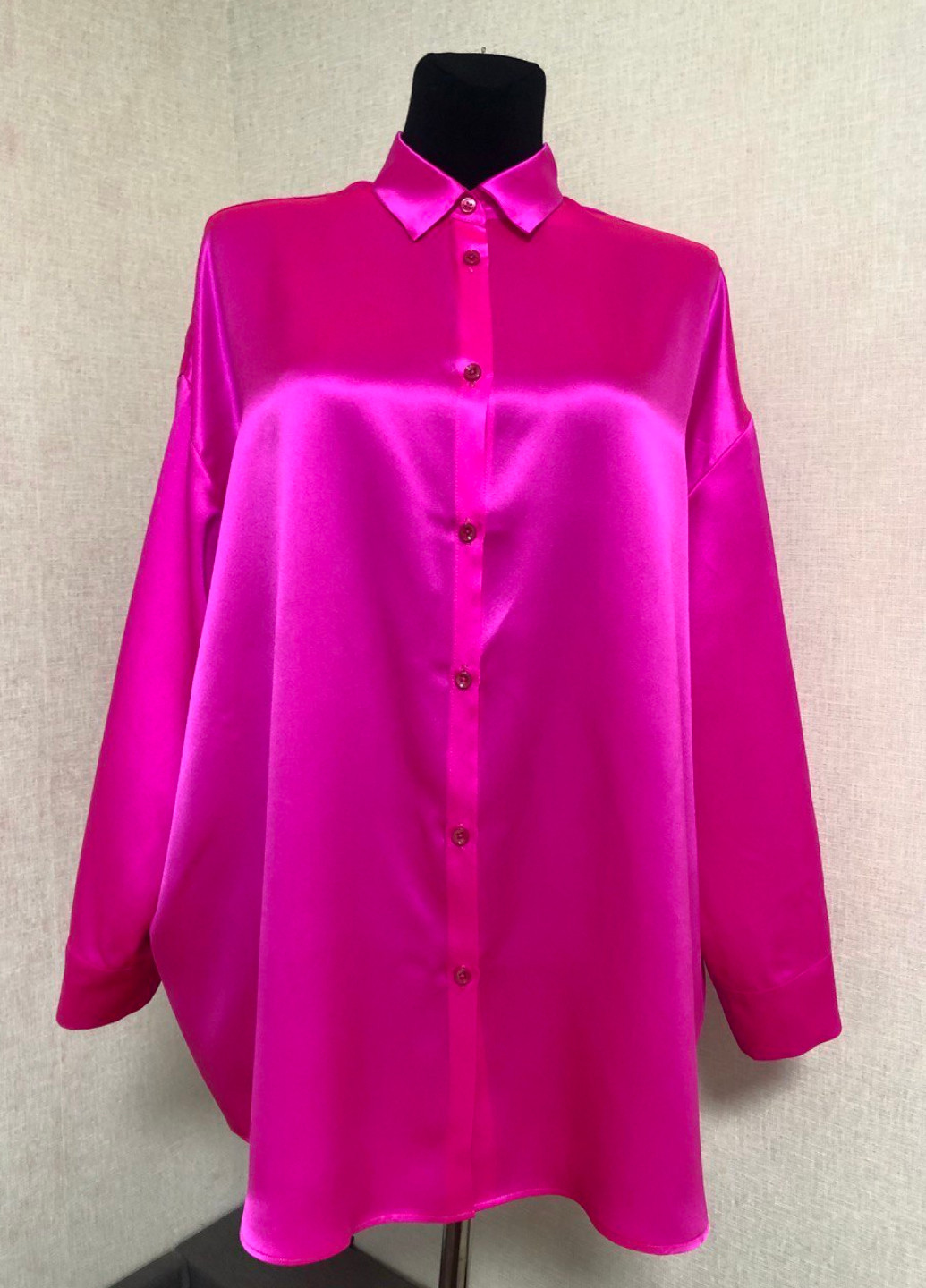 Фуксиновая (цвета Фуксия) кэжуал рубашка однотонная Handmade