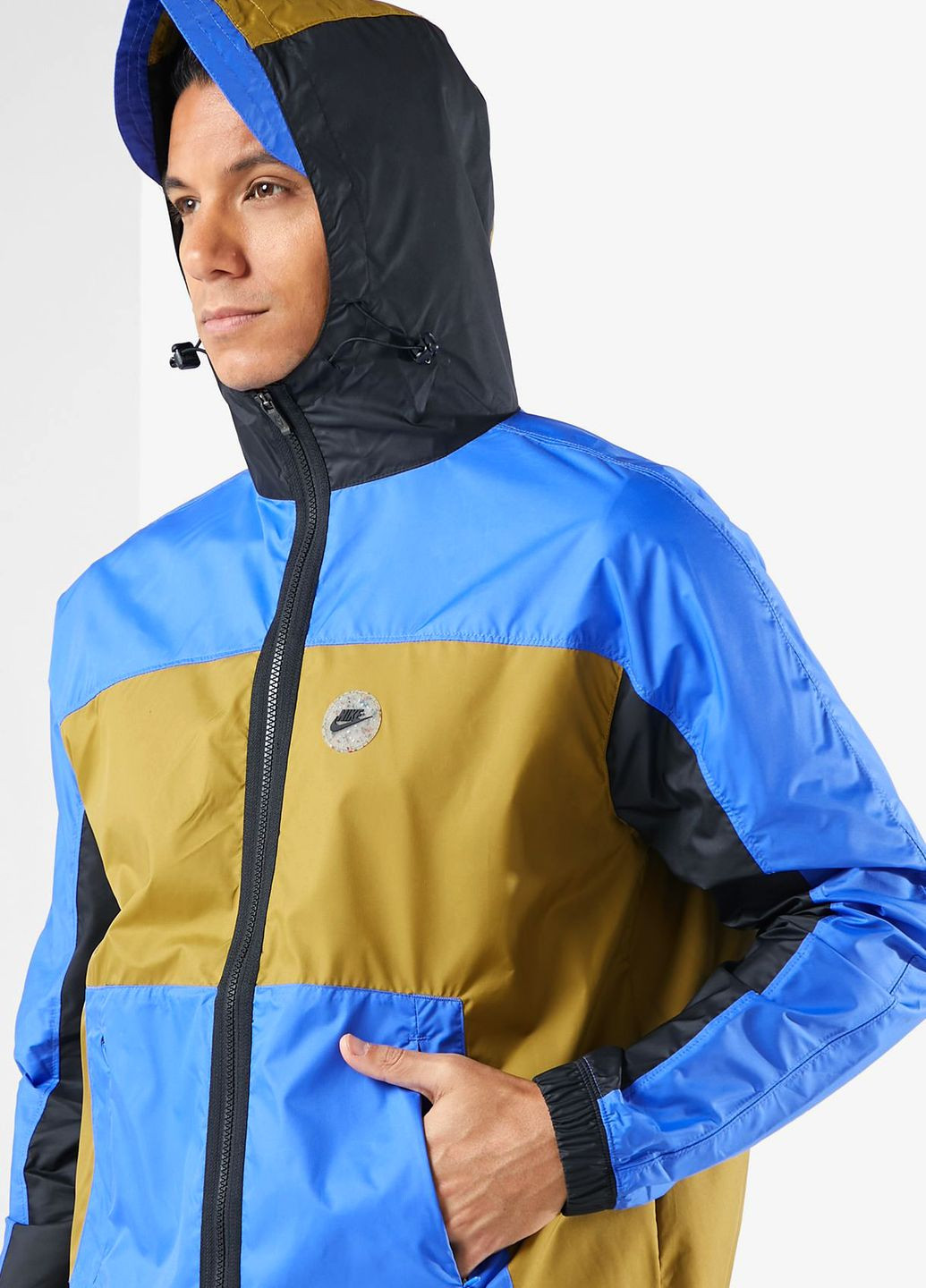 Синяя легкая куртка ветровка оригинал складивается в сумку Nike SPORTSWEAR SPU WOVEN JACKET BLUE/YELLOW