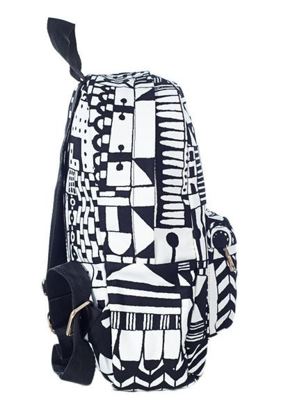 Молодежный женский рюкзак черно белый с абстрактным рисунком из джинсовой ткани среднего размера No Brand (260597014)