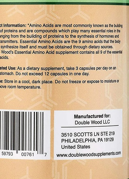 Double Wood Essential Amino Acids 225 Caps Double Wood Supplements (258499782)
