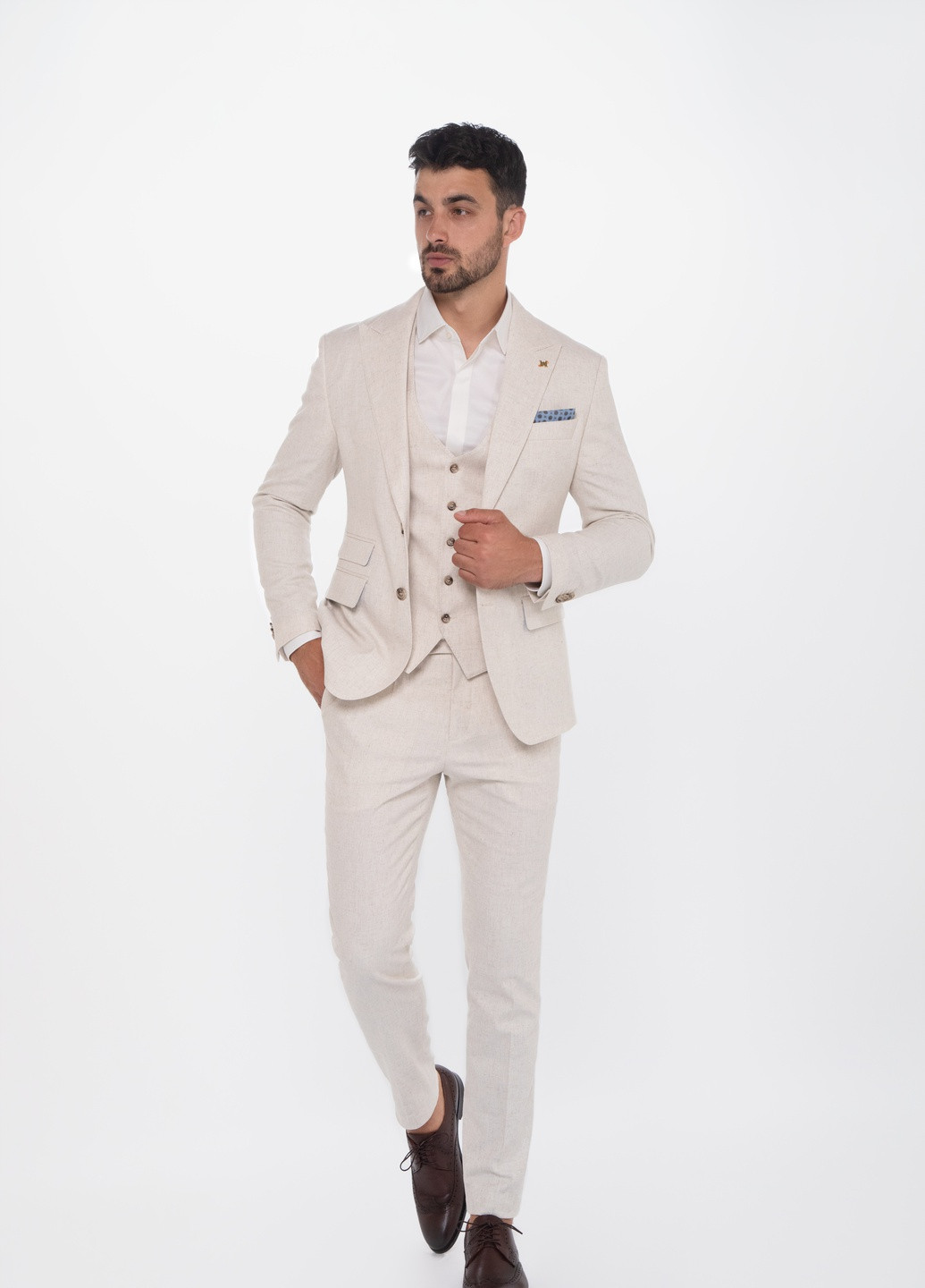 Бежевый демисезонный single-breasted three-piece suit for men, beige брючный Andreas Moskin