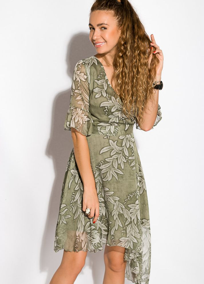 Оливковое кэжуал платье (оливковый) Time of Style однотонное