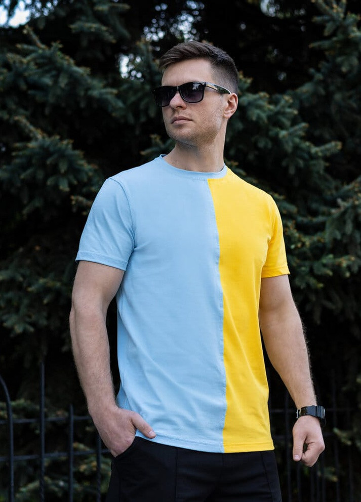 Голубая футболка segmentation в2 желто-голубой Pobedov