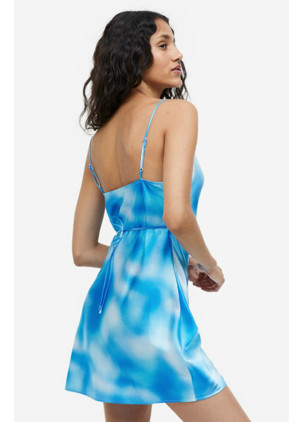 Голубое повседневный copy_женское атласное платье н&м (55861) м голубое H&M