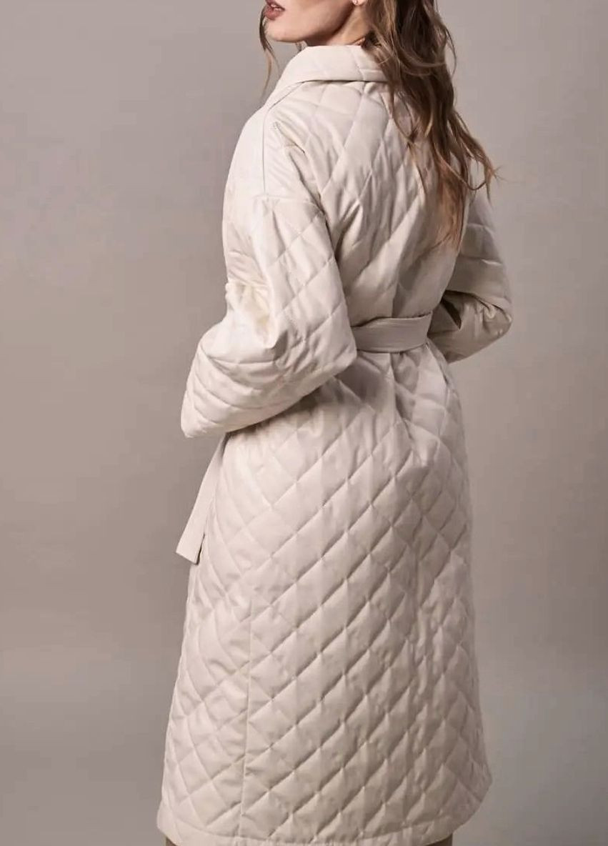 Молочна демісезонна пальто жіноче з еко шкіри молочного кольору Let's Shop