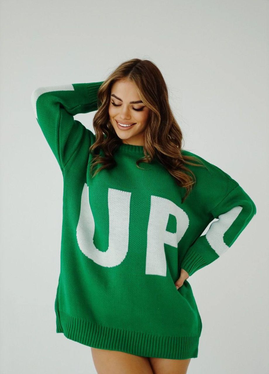 Зеленый демисезонный стильная удлиненная свитер-туника BADU