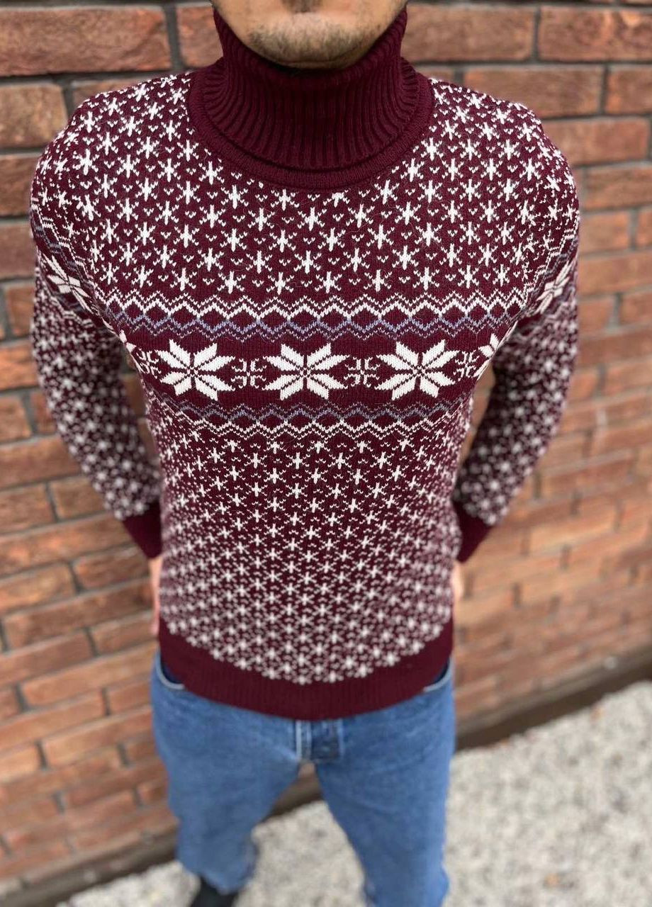 Бордовый зимний мужской новогодний свитер No Brand