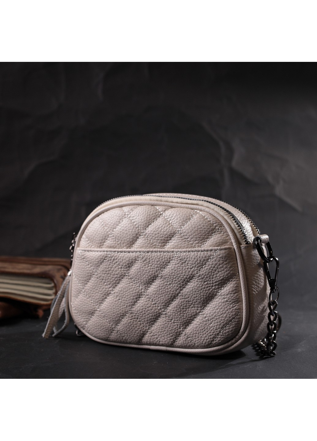 Жіноча стьобана сумка з м'якої натуральної шкіри 22326 Біла Vintage (276461677)