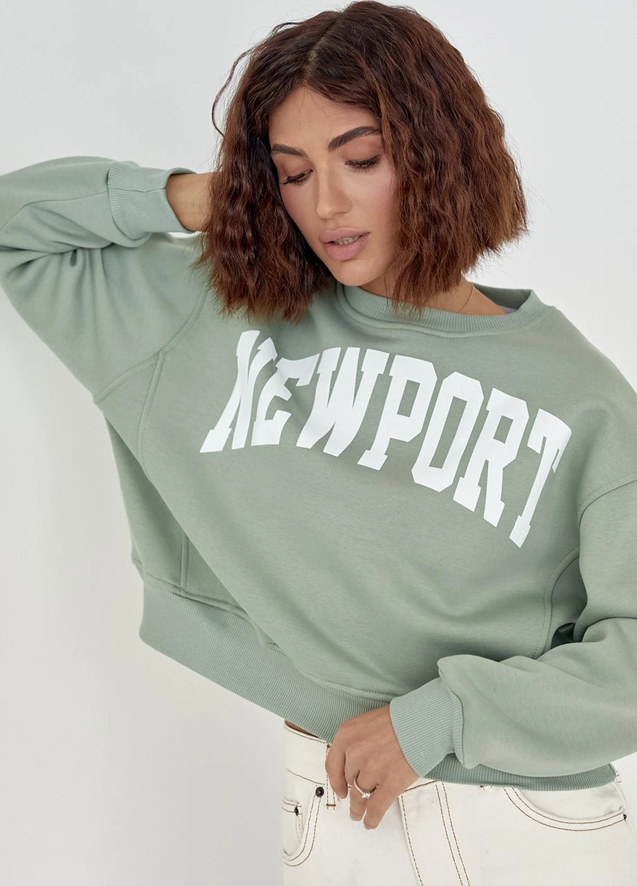 М'ятний теплий укорочений світшот із написом newport - м'ятний Lurex (264559173)