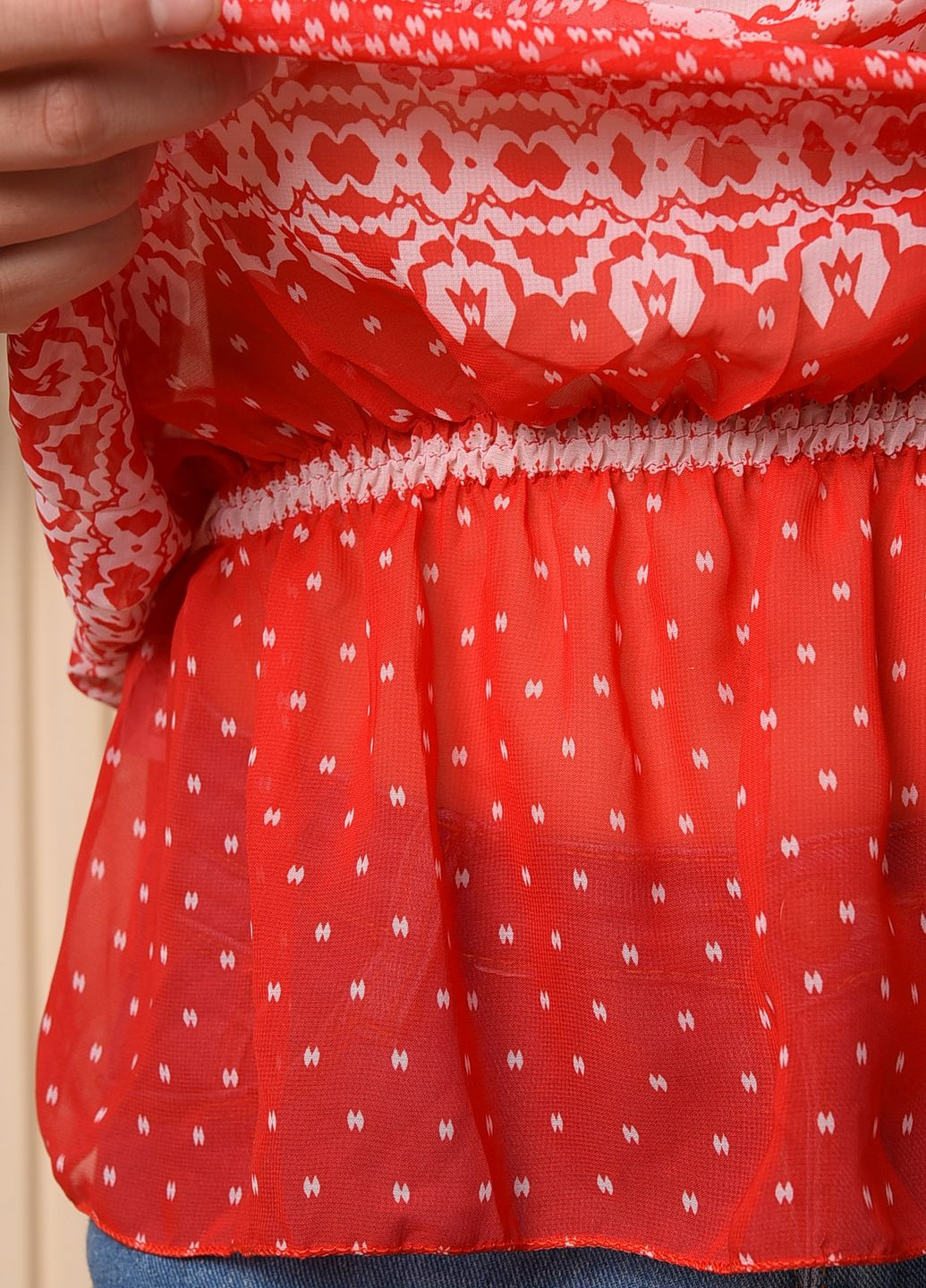 Красная летняя блузка женская красного цвета на запах Let's Shop