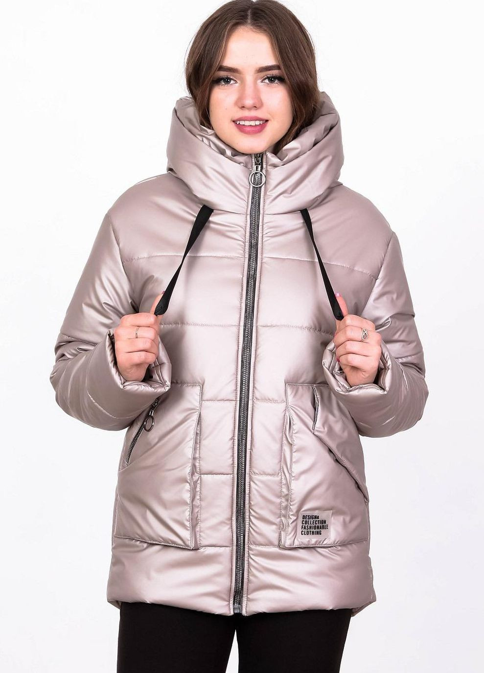 Бежевая куртка теплая женская 323 плащевка бежевая Актуаль