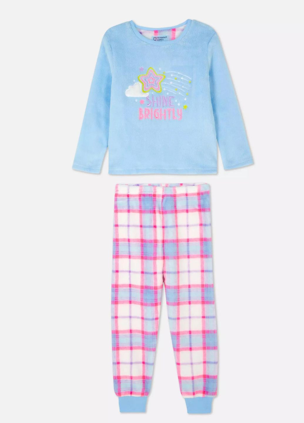 Голубая зимняя поюшевая пижамка для девочки свитшот + брюки Primark