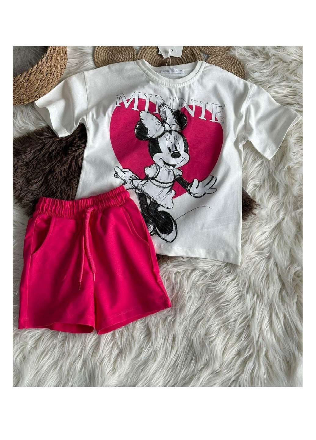 Малиновий літній комплект (футболка, шорти) minnie mouse (мінні маус) No Brand