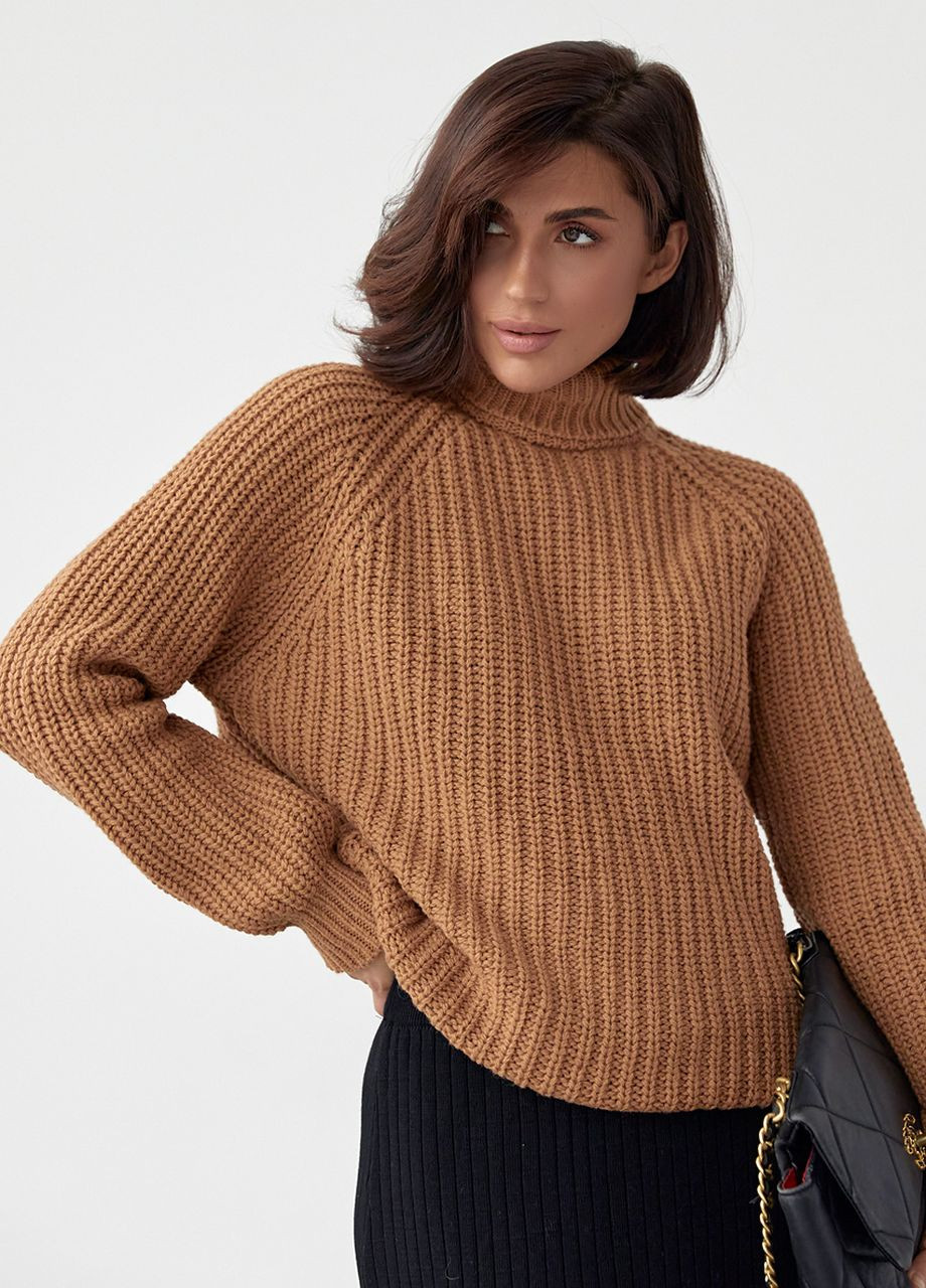 Коричневый зимний женский свитер с рукавами-регланами - коричневый Lurex