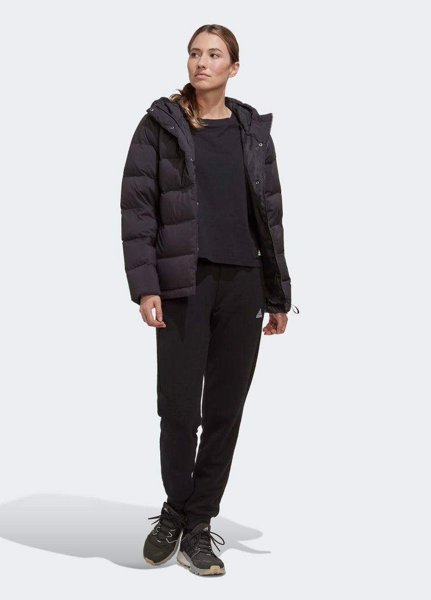Чорна жіноча куртка пуховик з капюшоном adidas Helionic