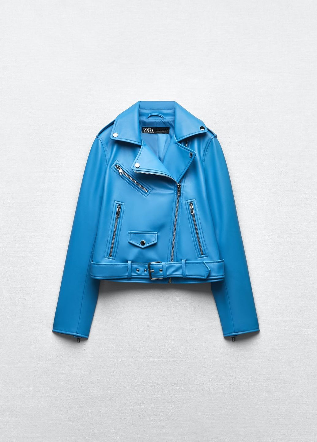 Голубая демисезонная куртка из искусственной кожи косуха Zara