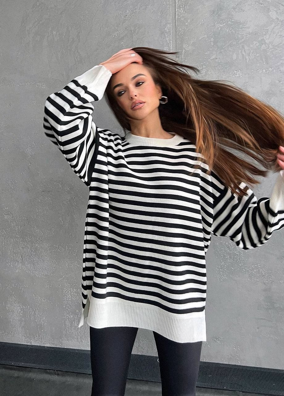 Чорно-білий демісезонний смугастий жіночий светр. жіночий светр акрил No Brand