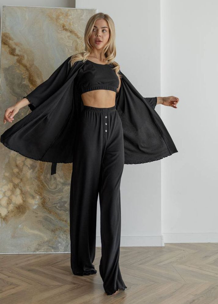 Черная женские пижамные штаны в рубчик цвет черный р.l 443810 New Trend