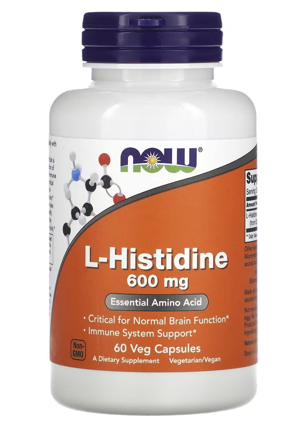 L-гистидин L-Histidine 600 mg 60 Veg Capsules Now (277751568)