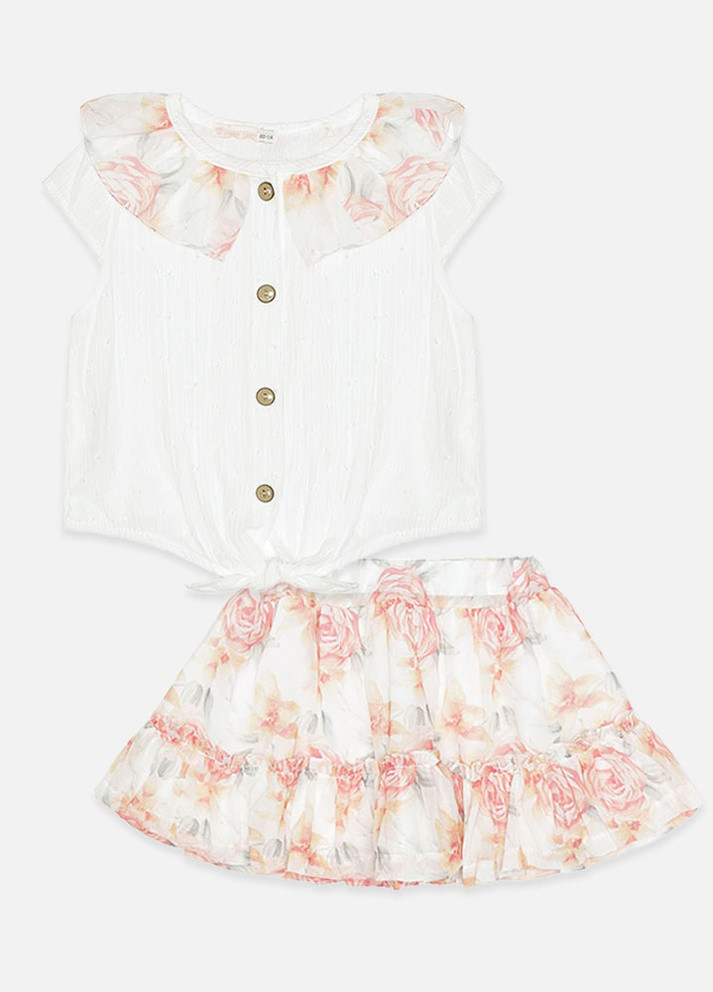 Персиковий літній костюм з спідницею для дівчинки колір персиковий цб-00221846 Baby Rose