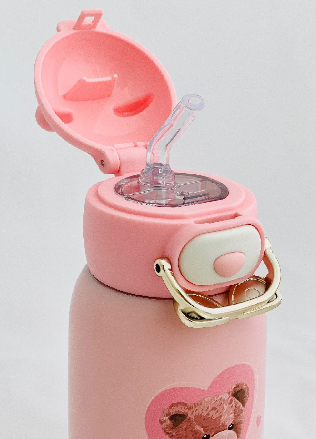Детский термос поильник с трубочкой для детей малышей девочек мальчиков нержавейка 500 мл 18х8 см (475392-Prob) Розовый Unbranded (266823294)