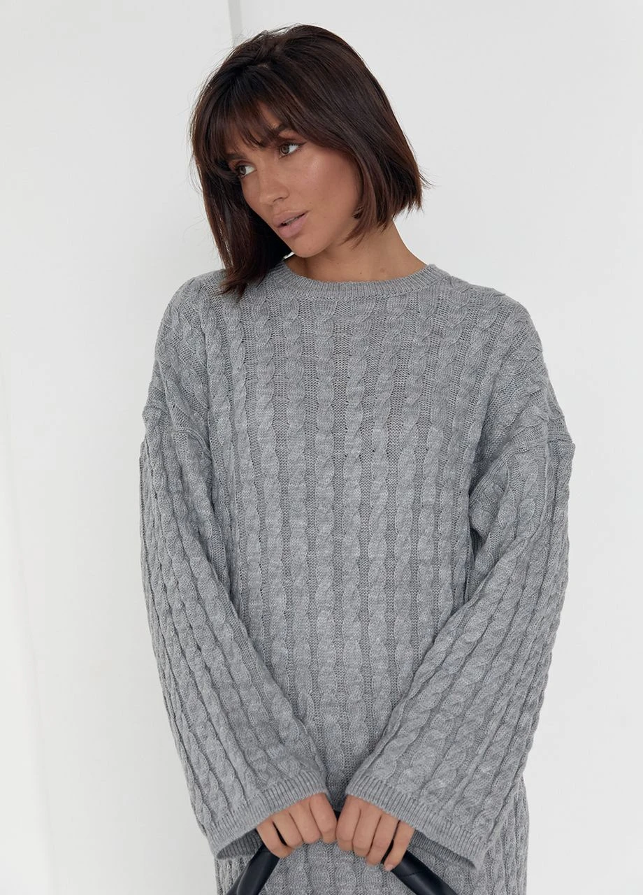 Серое откровенный вязаное платье oversize узором косички - серый Lurex